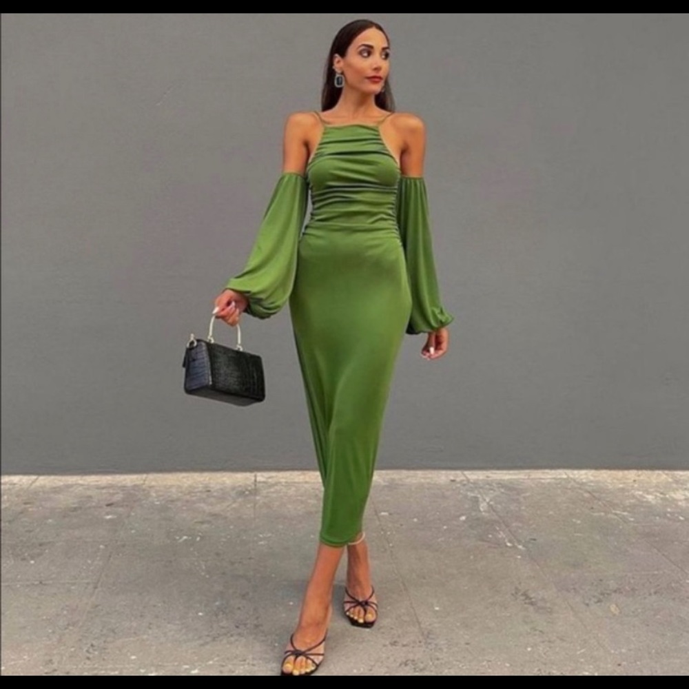 Zara green off the shoulder dress